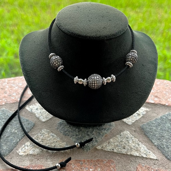 Dainty cz choker Boho chic cubic zirconia 3 disco ball boho rock trendy necklace - Picture 9 of 12